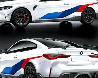 Set di 2 adesivi in vinile per auto M Performance, strisce da corsa su entrambi i lati delle portiere, per auto, SUV e camion, decorazioni sportive | Grafica a strisce per sport motoristici