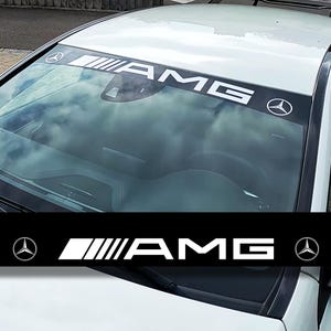 2 modellen AMG-zonnestrip voor de voorruit met embleemsticker, banner, rally-raamsticker | Motorsport-embleem decoratieset | Zelfklevende stickers