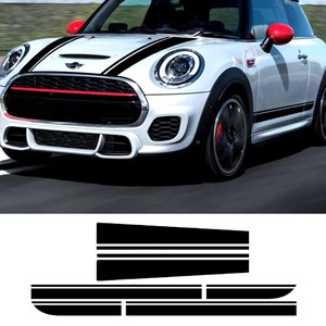 Zestaw 4 kolorowych pasków na maskę, naklejki na maskę w stylu roboczym, naklejki na drzwi, panel progowy i paski wyścigowe do Mini Coopera lub podobnych modeli