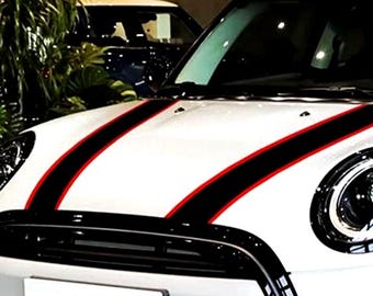 Set da 2 strisce per cofano Mini Cooper di colori misti, strisce per adesivi per cofano, tetto e bagagliaio, strisce anteriori, superiori e posteriori, adesivi Racing Stripes