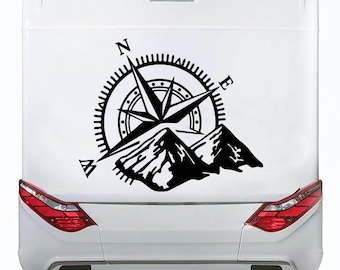 Set di adesivi con bussola, punti cardinali, grafica per camper, roulotte e camper | Set di adesivi per decorazioni per camper o roulotte | Adesivo per camper