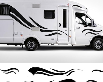 Set di adesivi a strisce per minigonne laterali per furgoni, universali per camper, furgoni, barche, rimorchi per cavalli, roulotte, camper, auto, accessori per tuning, decorazioni per autocaravan.