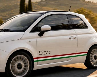Set di 2 adesivi grafici a strisce con la bandiera italiana per Fiat 500. Strisce colorate con i colori dell'Italia su entrambi i lati. Adesivi decorativi per veicoli | Emblema Fiat adesivo