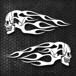 Set 2 Pcs High Quality Car Motorcycle Stickers | Motorcycle Oil Tank Stickers | Car Van Flame Skull Both Sides Decals Decor Accessories wrap