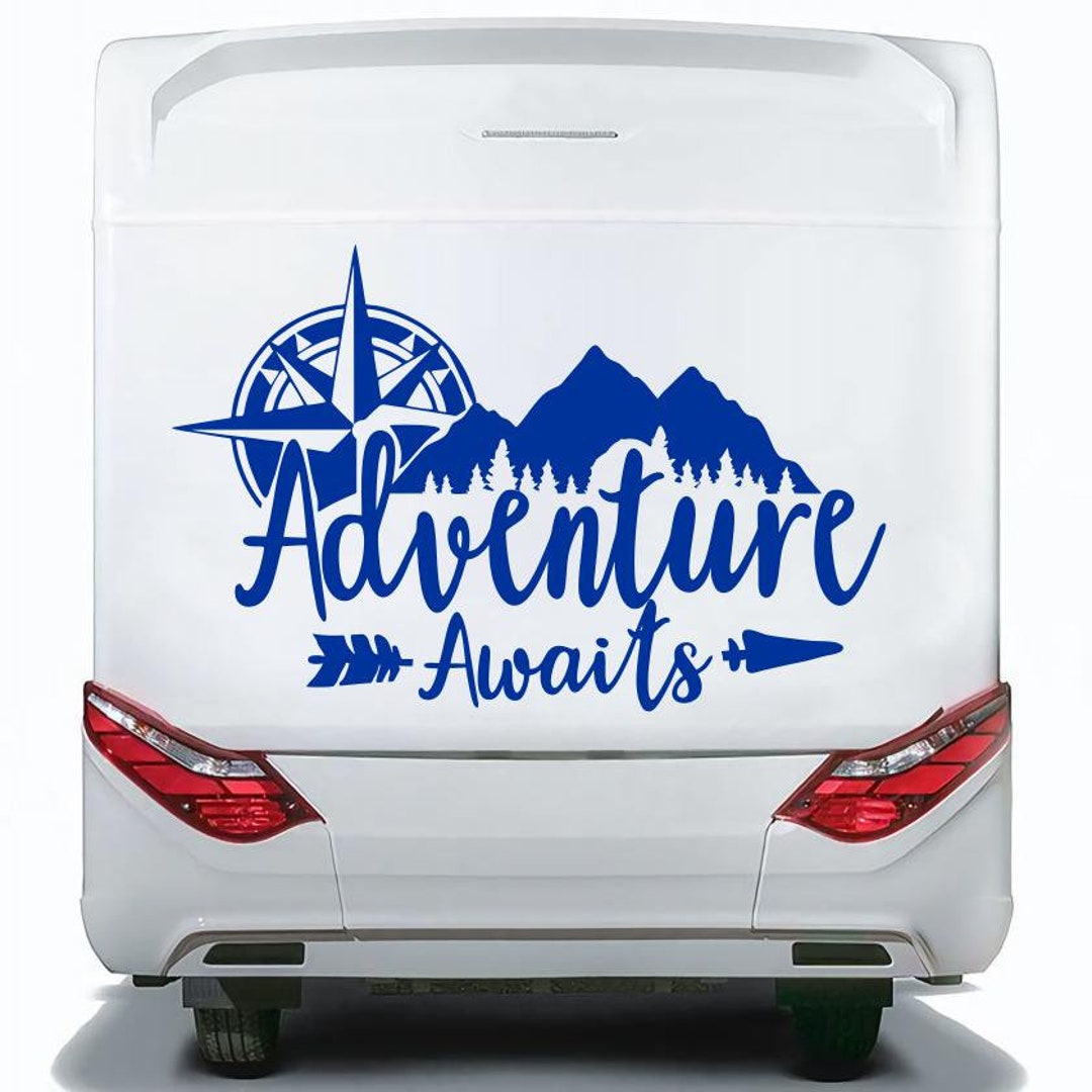 Set Caravan Motorhome Adventure Awaits Compass and Mountains | Decals ...