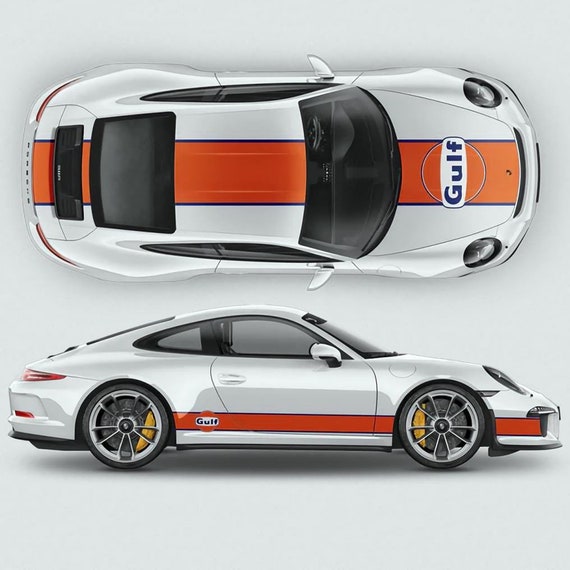 Kit Gulf Oil Le Mans Sponsor Racing Stripes Set Carrera Boxster Taycan and Similar models | Vinyl self adhesive Graphic Premium Car Decals