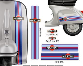 Set di adesivi per moto Vespa Martini | Decalcomanie decorative per moto | Kit stile scooter | Adesivi per decalcomanie con grafica per bevande Vespa Martini