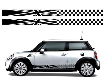 Set di 2 strisce con bandiera britannica per Mini Cooper e modelli di veicoli simili, strisce adesive per entrambi i lati, stile Inghilterra, decorazione per portiere, decalcomanie in vinile da corsa