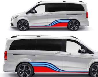 Set di adesivi per strisce laterali per auto e furgoni Martini Racing per adesivi universali per furgoni, adesivi per strisce sportive da corsa colorate per camper e camion