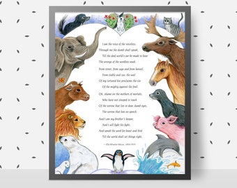 Ella Wheeler Wilcox poem illustrated with animals, 8" x 10" print