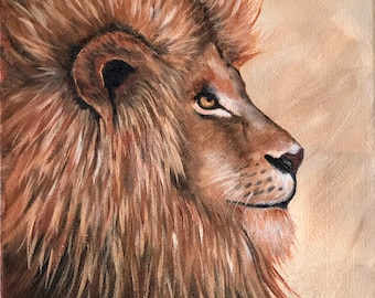 Lion portrait original oil painting on 6"x6" stretched canvas, The Lion King, Leo