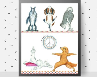 Yoga Dogs 8"x10" print, Namaste, Beagle, Husky, Poodle, Golden Retriever, Border Collie