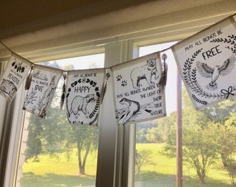 Wildlife Animal Prayer Flags - Opossums, Deer, Raccoon, Rabbit, Mouse, Dove, Bear, Seal - Metta Prayer for animals, gift for animal lover