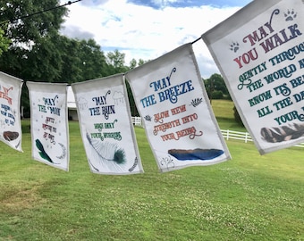 Apache Blessing Prayer Flags for outdoor use, full color string of 5 flags, handmade