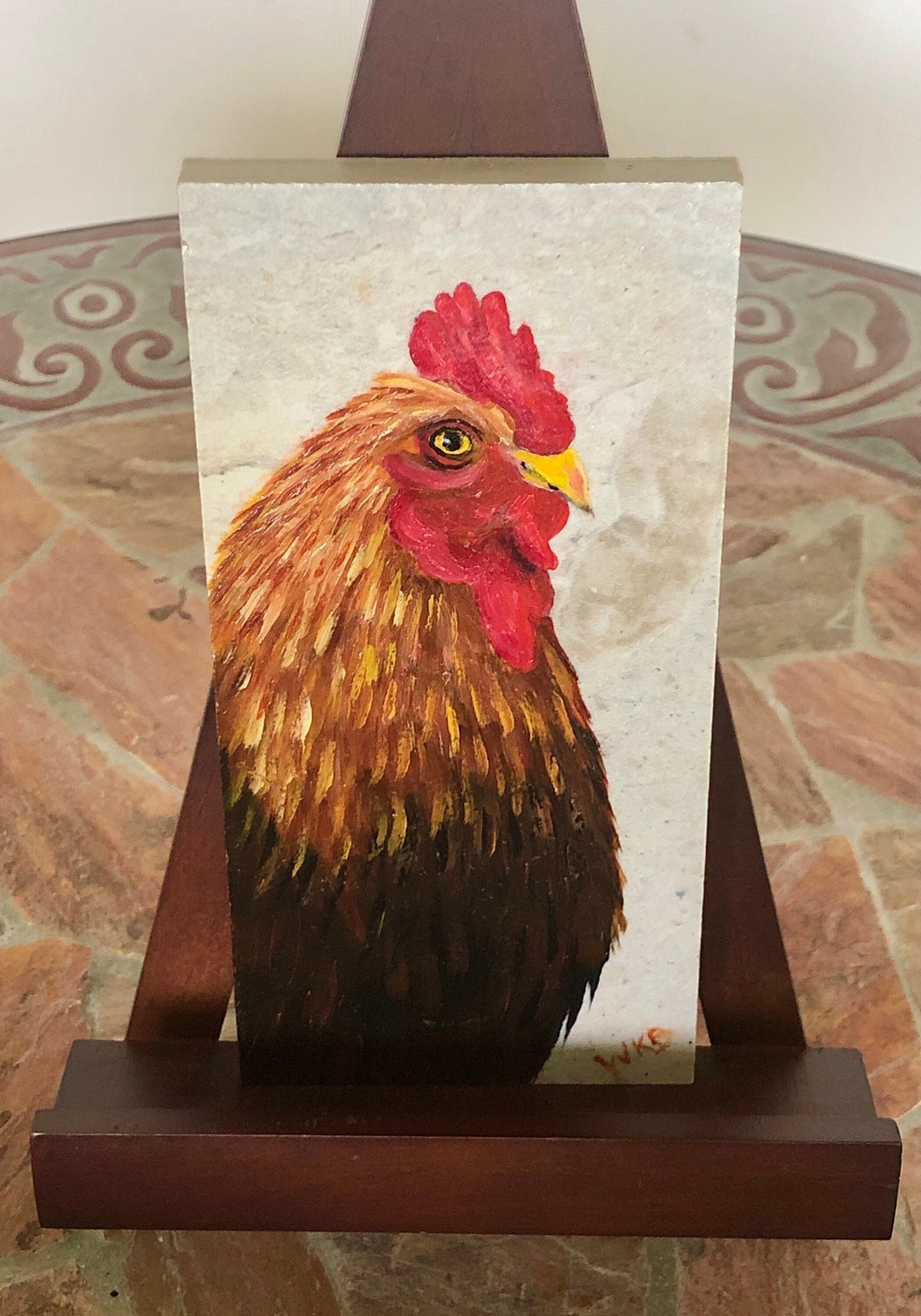 Chicken Hand-painted Stone Tile, 5.75