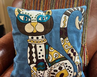 Embroidered Cat Pillow Cover: Abstract Whimsical Throw Pillow, Fits 18x18 or 20x20