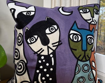 Embroidered Cat Pillow Cover: Abstract Feline Design, Whimsical Decor