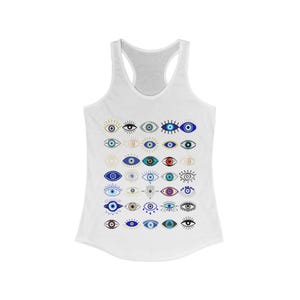 Evil Eye Racerback Tank Top, Women&#39;s Yoga Tank, Boho Sleeveless Shirt, Gym Workout Top, Protective Eye Muscle Tank