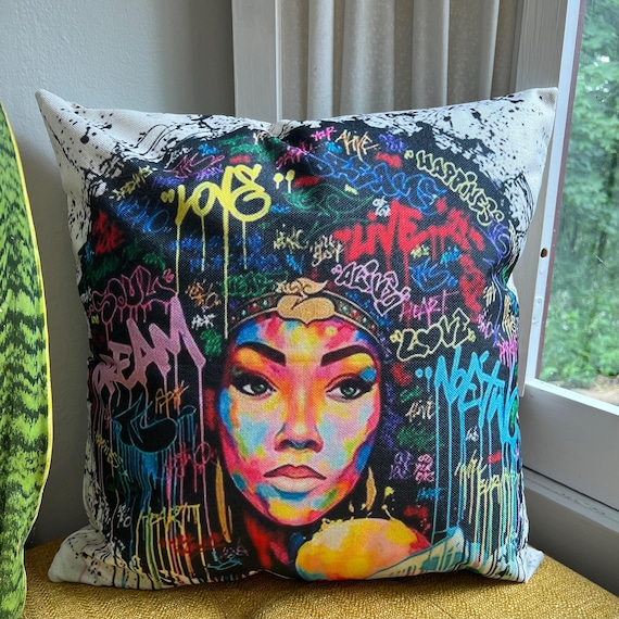 Black Girl Magic Throw Pillow Cover: Urban Art Afro Decor (18x18