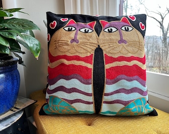 Embroidered Cat Pillow Cover: Abstract Whimsical Heart Throw Pillow, Fits 18x18 or 20x20
