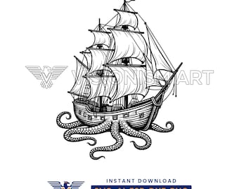 Steampunk Kraken Ship SVG: Octopus Tentacle Design (Digital Download)