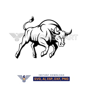 Angry Bull Silhouette Vector, Powerful Bull Outline, Charging Bull Clipart, Bull Vinyl Cut, Angry Bull,Bull Digital Download,Bull Wall Decor