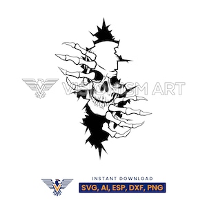 Skull in the Wall SVG, Scary Skull SVG, Skull Clipart, spooky Skull Vector, Skull Cricut Cut Files, Skull Digital download, Skull Shirt PNG