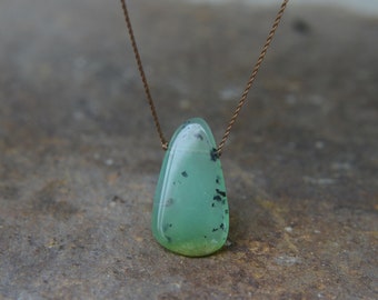 Chrysoprase Slice Necklace Floating Stone 18 Inches