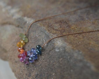 Rainbow Sapphire Teardrop Gold Necklace