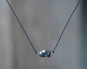 Raw Diamond Choker Necklace on Silk April Birthstone 15 or 16 Inches
