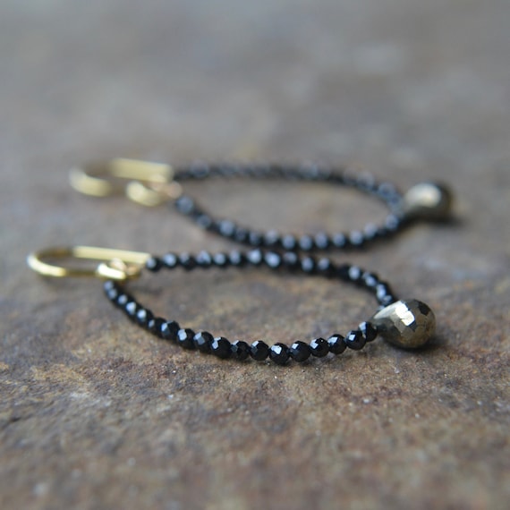 Pyrite and Black Spinel Earrings