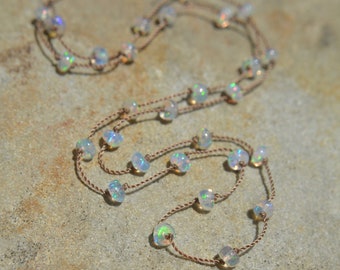 Ethiopian Opal Knotted Silk Necklace Opal Choker