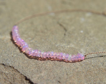 Pink Ethiopian Opal Knotted Silk Bracelet October Birthstone Adjustable Length
