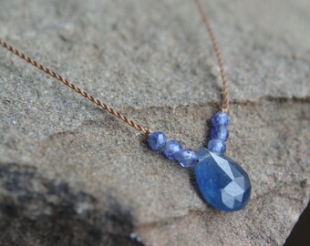 Blue Sapphire Tiny Gem Necklace September Birthstone 17 Inches