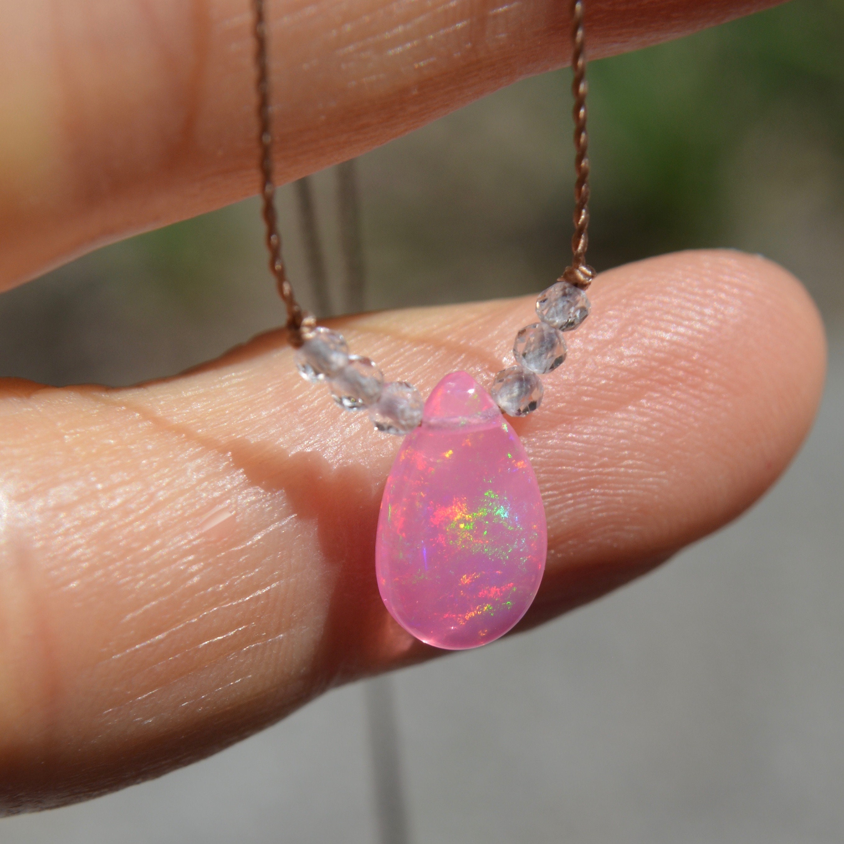 Pink fire cheap opal necklace