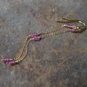 Pink Spinel Dangle Chain Earrings Gold