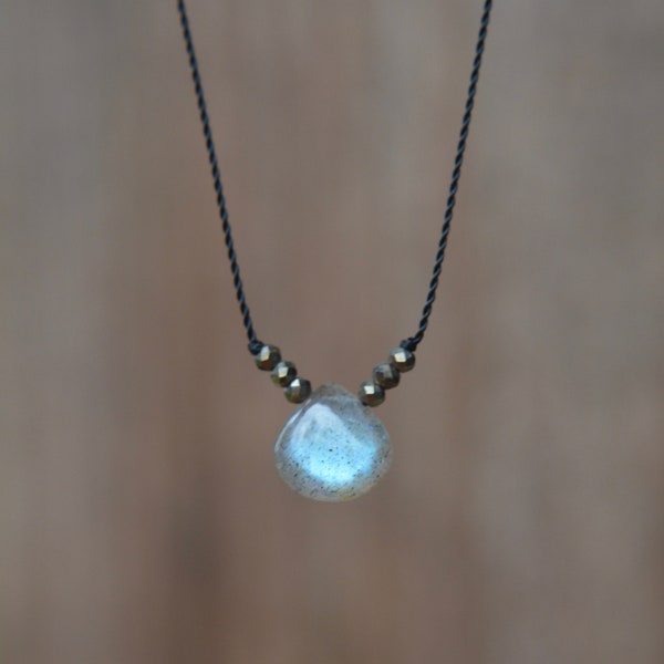 Labradorite and Pyrite Tiny Gem Necklace 16 Inches
