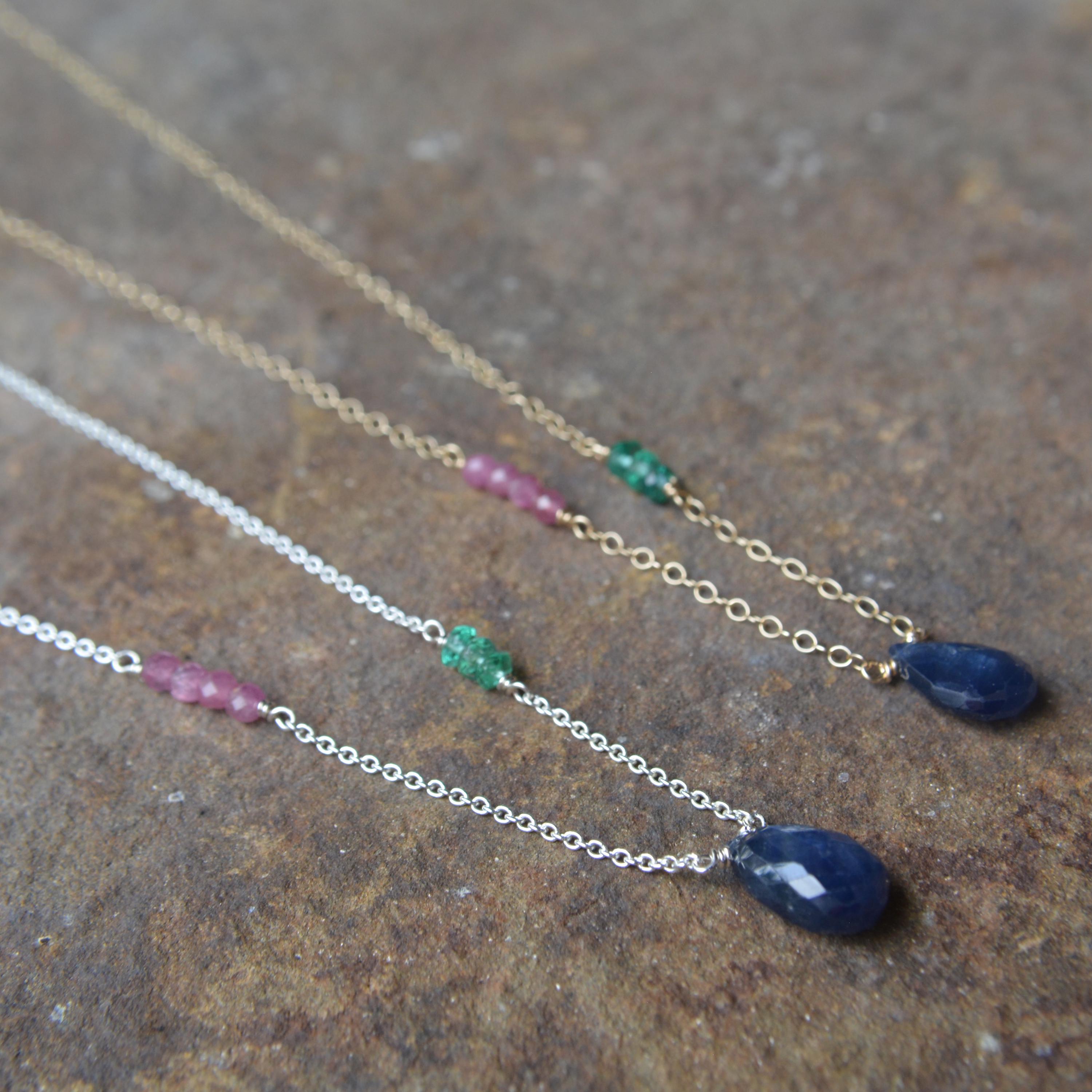 Multicolor Sapphire and Emerald Necklace Gold or Silver