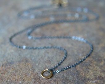 Oxidized Sterling and 24k Gold Vermeil Gold Tiny Circle Choker Necklace