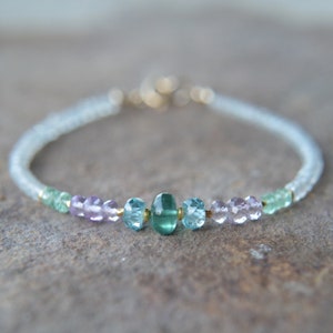 Indicolite Tourmaline, Zircon, Amethyst, Emerald and Aquamarine Bracelet 6 1/2 or 7 Inches