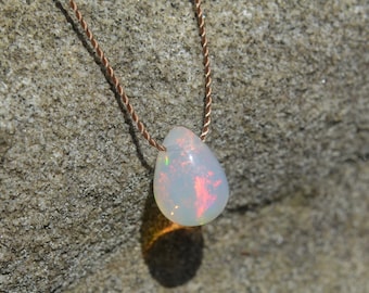 Ethiopian Opal Briolette on Silk Floating Opal Necklace