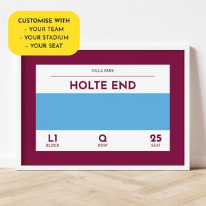 Personalisierter Fußball Poster – Zweifarbig – Dein Stadion, deine Mannschaft, dein Sitzplatz - Querformat / A4 // A3