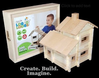Handmade Wooden Block Set for Kids: Natural Building Toy with Idea Book