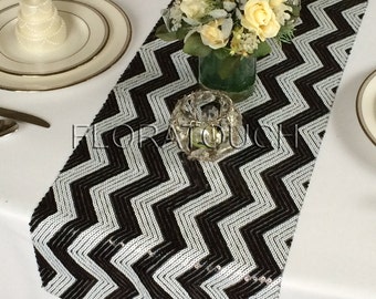 Black and White Chevron Sequin Table Runner Wedding Table Runner