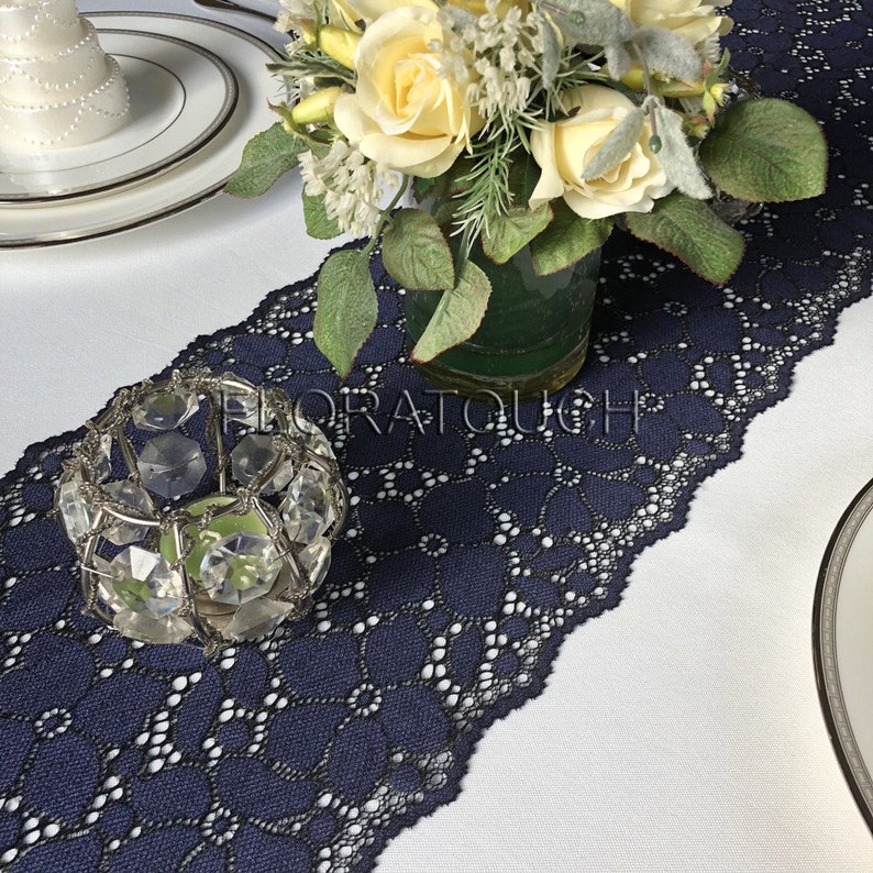 Dark Navy Blue Lace Table Runner Wedding Table Runner LBN11 Etsy