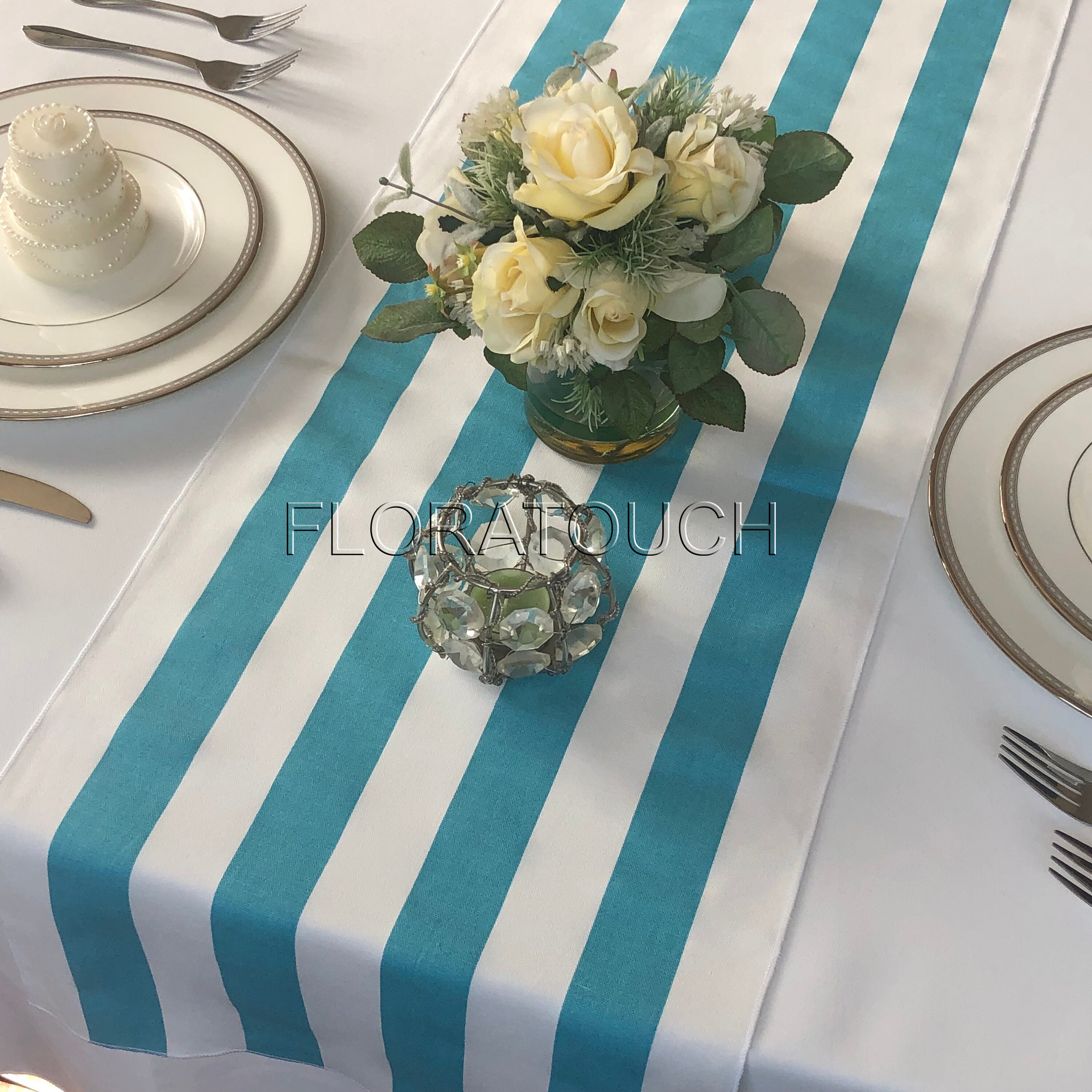 Coastal Blue and White Striped Wedding Table Runner with white Etsy