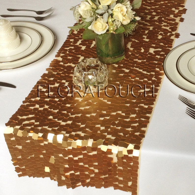 Gold Sequin Table Runner Dazzle Square Sequin Wedding Table Runner image 1