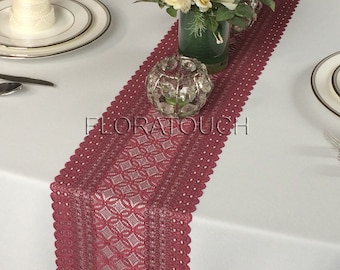 Burgundy Lace Table Runner Wedding Table Runner LBurg04 - 7.75" wide