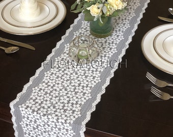 Ivory Floral Lace Table Runner Wedding Table Runner 9.25" wide - LIvory06