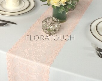 Peachy Blush Pink Lace Table Runner Wedding Table Runner 8.75" wide